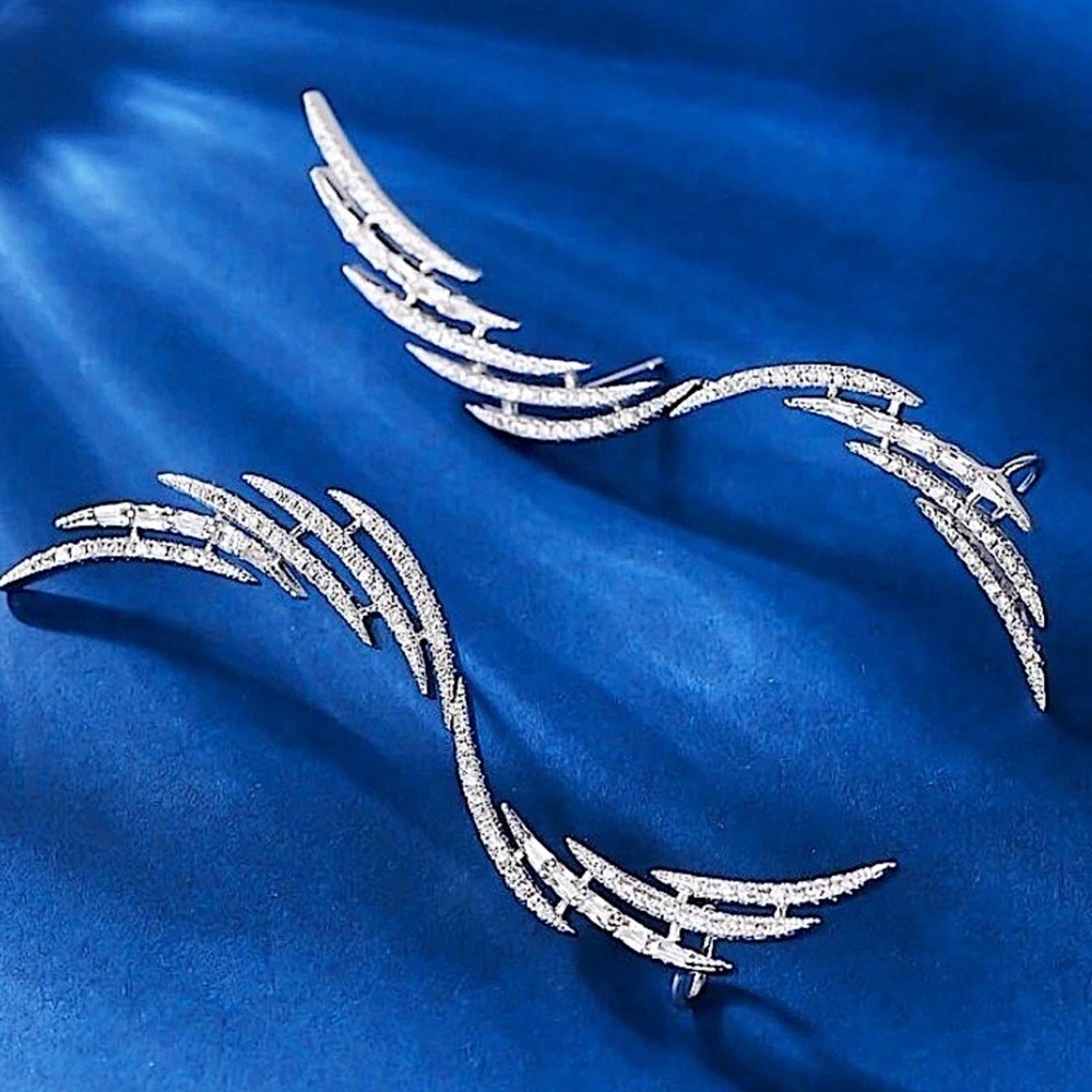 Silver Cubic Zircon Ear Climber Earrings - Picture 2 of 8